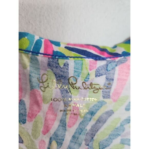 Lilly Pulitzer "Palmira" Pink Blue Palm Reader Pasley Cotton V-Neck Dress sz XS - Picture 7 of 11